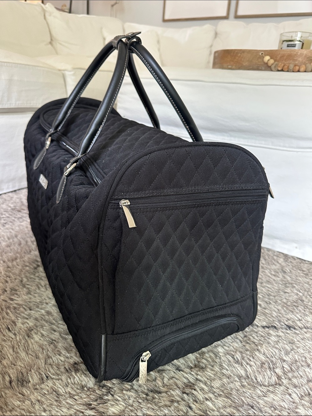 Vera Bradley Black Quilted Weekender Duffel with wheels! - Picture 2 of 12